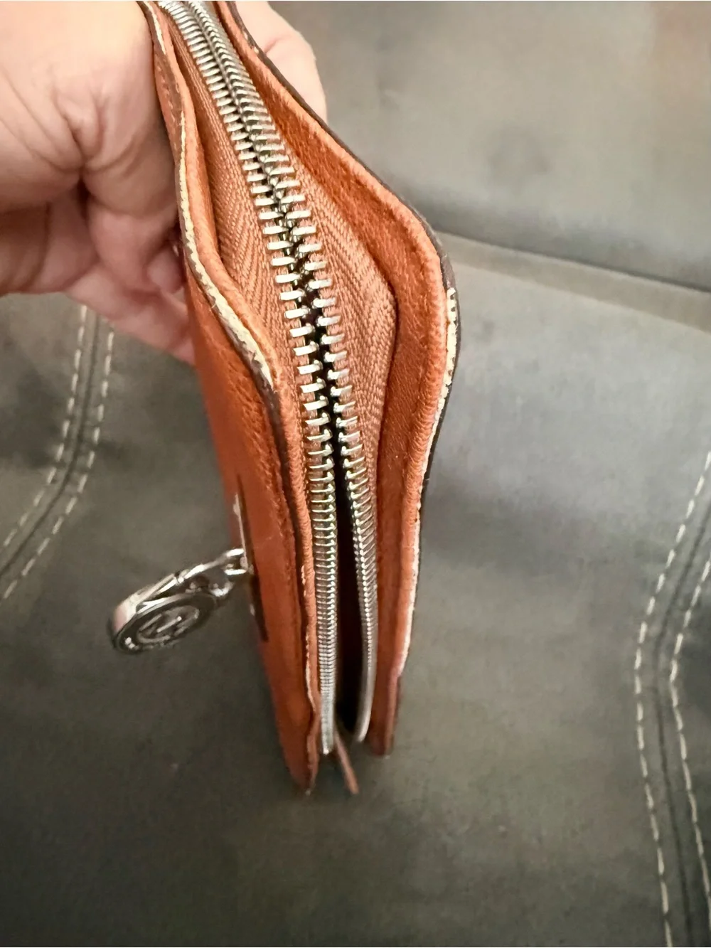 Michael Kors Cognac HAMILTON Large Leather Zip Wallet with Silver Tone Logo Lock